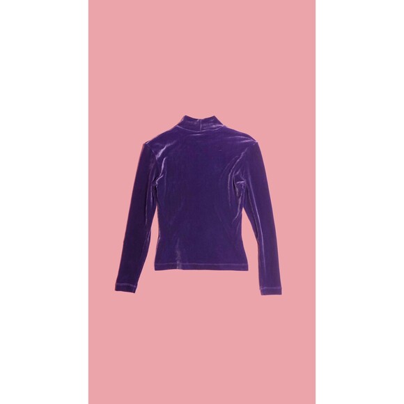 1990s-Y2K BCBG PARIS VELVET Purple Long Sleeve Mock Turtleneck Blouse. XS-S - Picture 3 of 10